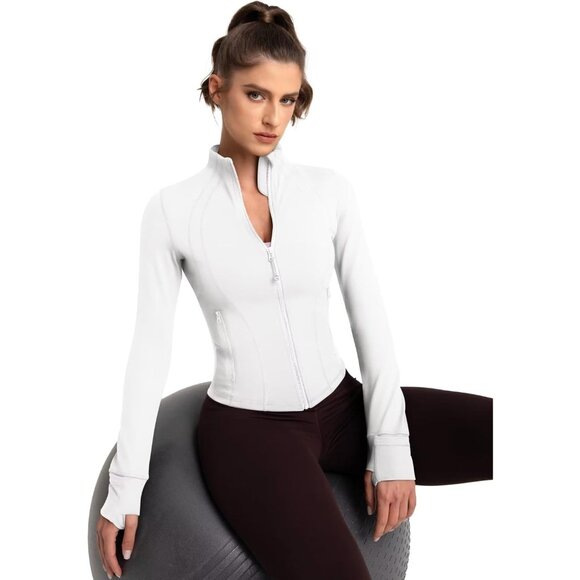 Brand New Women White Polyamide Full Zip BBL Workout Yoga Jacket With Pockets - Picture 4 of 6